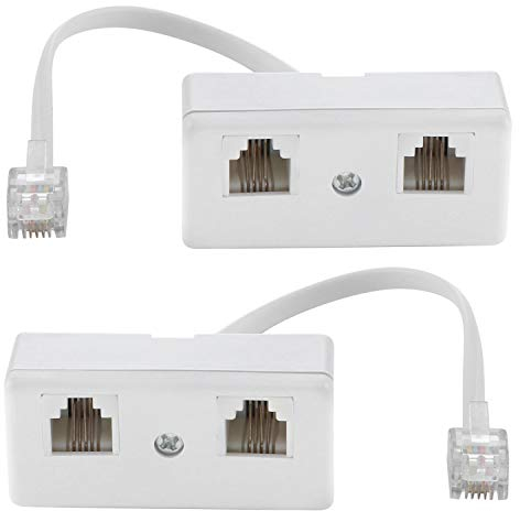 Adattatore Per Presa Telefonica Bidirezionale Splitter Doppio, Cavo RJ11 6P4C Adattatore Da Parete e Separatore, Maschio a 2 Femmina Convertitore Per Linea fissa (Bianco, Confezione Da 2)