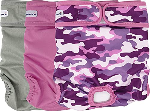 Petsweare Wasserdicht Saugfähigkeit Waschbare Robuste Wiederverwendbare Hundewindeln Läufigkeitshose Inkontinenzunterlage für Weiblichen Welpe und Hündinnen 3 Pack (Small, Rosa)
