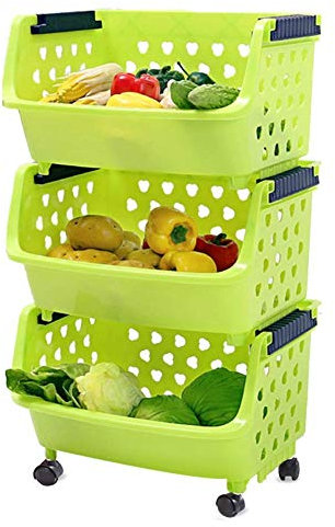 MTYLX Carrelli Portatili Multifunzionali con Ruote, Ripiano Mobile - Carrelli Portapacchi in Plastica con Ruote, Adatti per Frutta/Verdura/Abbigliamento/Articoli Vari,Manico Blu,3 Livelli
