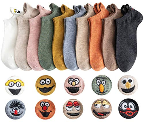 GEYIWSSXY Damstrumpor bomull bekväm söt tecknad broderad rolig kort unisex ankelstrumpor, B-flerfärgad 10, one size