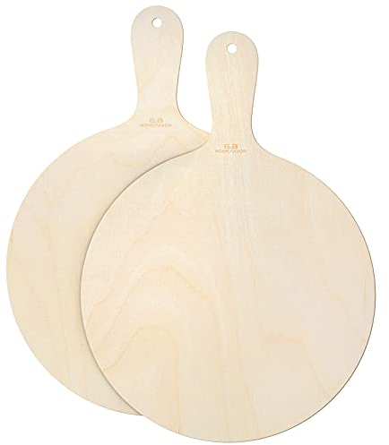 G.a HOMEFAVOR Plato para Pizza Redonda, Plato de Madera y Tabla de Cortar para Pizza, Pan, 32 cm, Juego de 2