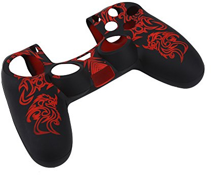 Hülle für PS4 Controller, Weiche Silikonhülle Skin Grip Shell Cover für Playstation 4 PS4 Controller(Schwarz Rot)