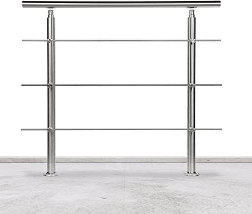 Lospitch Edelstahl-Handlauf Geländer für Balkon Brüstung Treppen mit/ohne Querstreben (160cm, 3 Querstreben)