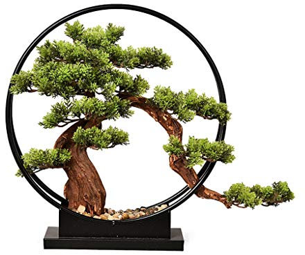 Handmade New Chinese-style Living Room Zen Ornaments Simulation Tree, Artificial Welcoming Pine Bonsai Porch TV Cabinet Hotel Wrought Iron Home Decoration Ornaments Artificial Planting Fake Plant