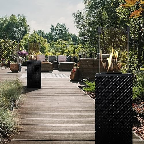KRATKI Patio Mini Outdoor Moderner Gasheizstrahler 8,2 kW mit Rädern für Gartenterrasse 136,6x44,2 cm Propan G31/50mbar Powered Manuelle Steuerung Schwarze gesteppte Glasscheiben