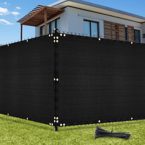 UIRWAY Sichtschutz Zaun 1,5m x 10m, Zaunblende Schattiernetz mit ösen 170 g/m² Blockade UV Schutz Windschutz HDPE Gewebe Netz mit Kabelbinder für Gartenzaun Gewächshaus (Schwarz)