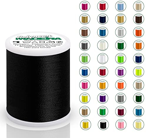 Madeira Polyneon 40 Original | 1.000 m Spule | Stickgarn für Stickmaschine | Maschinenstickgarn | Garn zum Sticken | Stickset (1800 Black)