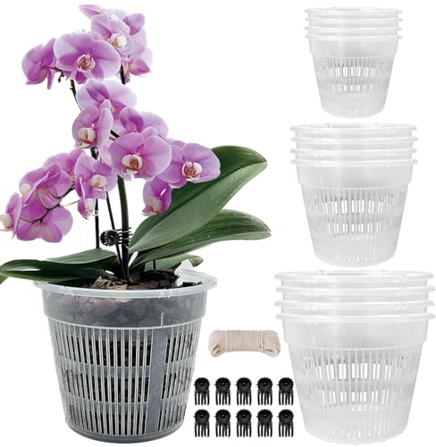 Tialero Orchideentopf, 12 Stück Orchideentöpfe mit Löchern, je 4 Stück von 11,4 cm, 14 cm, 16 cm, transparente Orchideentöpfe zum Umtopfen, atmungsaktiver Schlitz-Orchideen-Pflanzgefäß