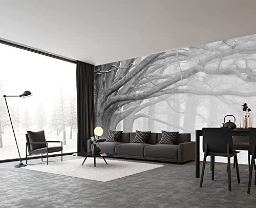 Papier Peint Panoramique Art Noir Et Blanc Grand Arbre Papier Peint 3D Intissé Decoration Murale Chambre Salon