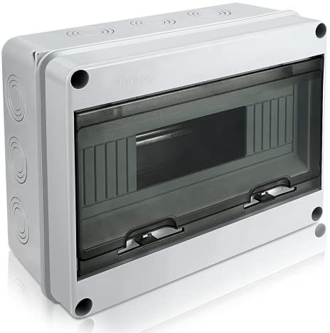 Royouzi Scatola di distribuzione a parete, IP65, scatola dei fusibili, 1 fila, distribuzione a parete con morsetti in ottone per giardino o esterni, ville, colonne di ricarica (moduli C-12)