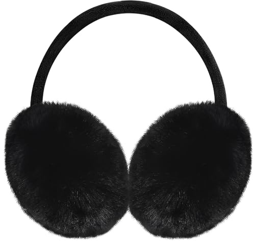 Lainlight Ear Muffs Winter Women Girls Adjustable Faux Fur Ear Warmers Comfy Cute Fuzzy Earmuffs (Black)