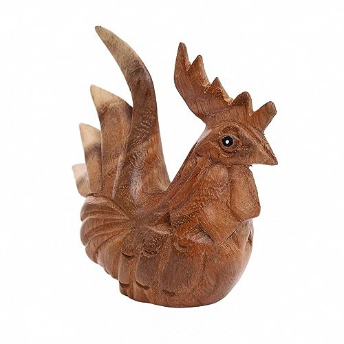 DUONGJAIS BRAND Thai Wooden Hand Carved Wooden Rooster Statue, Sculpture Art Decorative Rustic Home Decor Accent Handmade Handcrafted Decoration (Natural Color)