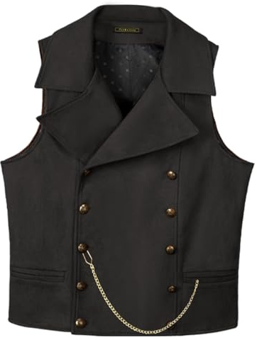 AeoTeokey Herren Anzug Wildleder Weste Zweireiher Klassische Cowboy Weste Kunstleder Großes Revers (Schwarz,L)