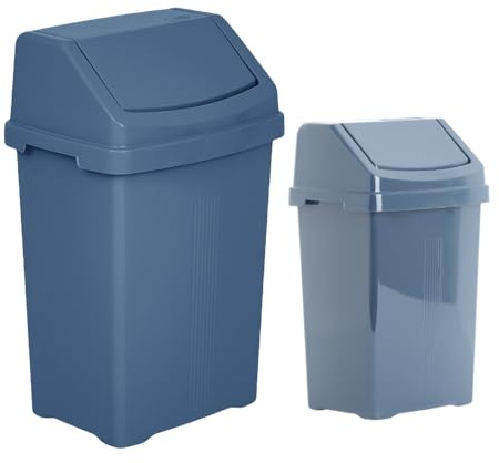 M1SS [25L + 8L Combo of 2 Navy Blue Plastic Swing Bin Removable Swing Lid Dustbins perfect for Waste Recycle management paper trash, garbage, Rubbish suitable for School, College, Office