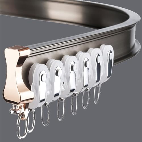Vorhangschiene Flexibel, Flexible Decken-Vorhangschiene, 3-meter Gebogene Vorhangschiene Mit Stummen Rollen, Biegbare Halterung Für Dusch Erker RV Raumteiler(Color:Side Champagne,Size:3.5M/(11.4FT))