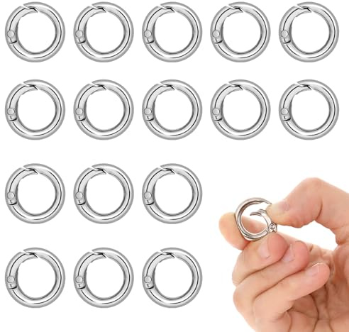 Bewudy 16 Stück Runde Karabiner 20mm Metall Karabinerhaken Frühling O Ringe | Legierung Federverschluss Rund Schlüsselanhänger Ringe für Schlüsselbund Handwerk DIY Anhänger Taschenzubehör(Silber)