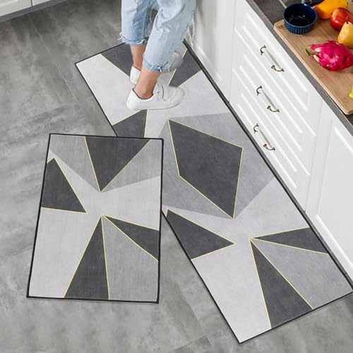 7VSTOHS Lot de 2 Tapis de Cuisine Antidérapants, Lavables, Absorbant l'eau et l'huile, pour Couloir, Salle à Manger, Entrée et Tapis de Porte, 43x75 + 43x120 cm