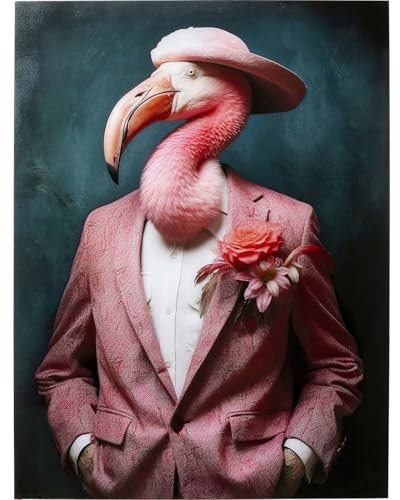 Kare Design Wandbild Mister Flamingo, Pink, Glasbild, 4mm ESG Sicherheitsglas, Tierisches Design, Vogel, Wandkunst, Bild, Schlafzimmer, Wohnzimmer, Glas, Polypropylen, 160x120 cm (H/B)