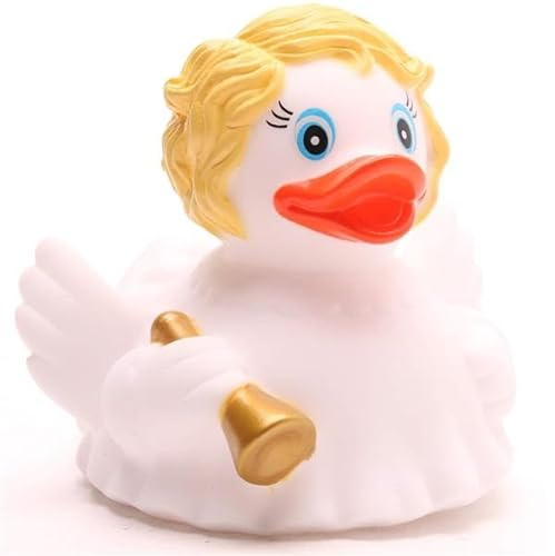 Duckshop I Engel Quietscheentchen -Blondes Haar I Badeente I L: 9 cm I Geschenk für Gläubige