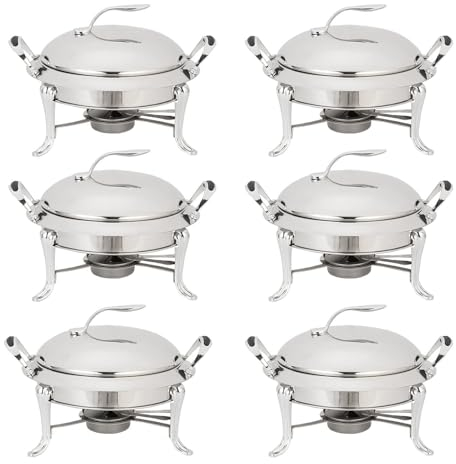 3L Chafing Dish Set, Full Size Stainless Steel Round Buffet Server with Pans, Lid and Fuel Holders, for Catering Party Wedding Dinner Food Warmer(Silver,6 Pack)