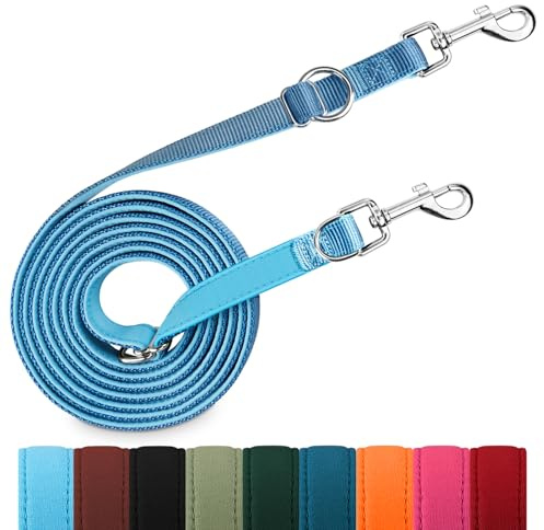 PETCOOZ Hundeleine 3 m Verstellbare Schleppleine, Verdickte Doppelleine Führleine für Hunde bis 30 kg für Kleine Mittelgroße Hunde, Freihandleinen Übungsleine aus Nylon mit 2 Karabiner, Dunkelblau