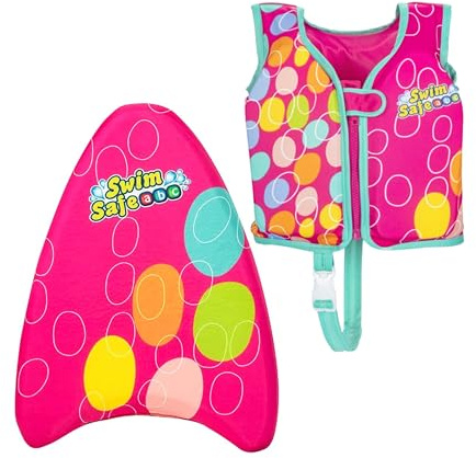 Swimming Float Kickboard for Kids - Learn to Swim Pink Foam Board Pool Float & Swim Vest. Swimming Floats for Children with Topline Card. Exercise Equipments for Kids Beginning Swimmers