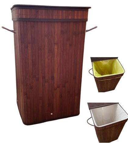 Siyecioa Bambus Müllsackständer für Gelbe Säcke - Stabiles Mülleimer Design mit Deckel, Geruchsdicht, Ideal für Gelbe Säcke und Müllbeutel - Umweltfreundlicher Müllsackhalter aus Bambus (75L)