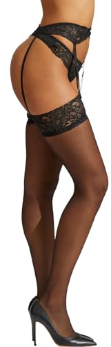 Ann Summers Glossy Lace Stocking & Suspender Set for Women Black