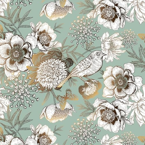 xupingjiti Selbstklebende Tapete Blumen Aquarell Blätter und Blumen Wandpapier 44x300cm Selbstklebende Folie Vintage Dekorfolie Möbelfolie Klebefolie PVC Vinyl Wandaufkleber