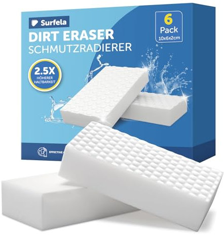 Surfela 6 Pack Magic Eraser Sponge for Walls - 9.6×6.6×2cm, White Magic Sponges for Cleaning with 2.5X Stronger, Melamine Sponge for All Household Surfaces, Kitchens, Bathrooms, Walls, Shoes
