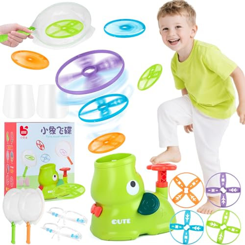 Muyohix Frisbee Niños, Lanzador de Disco Volador Juegos Exterior Niños con 32 Discos, Juguetes para Niños Niña 3 4 5 6 7 8 Años, Juguetes Exterior para Jardin y Interiores