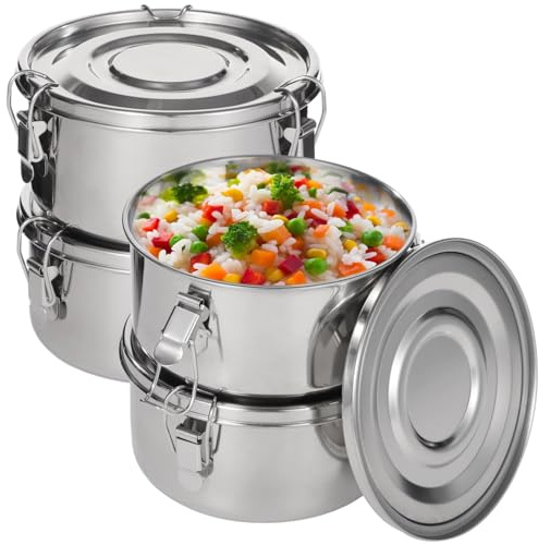 4 cajas Bento de acero inoxidable, recipientes reutilizables de almacenamiento de alimentos de 22 onzas con anillo de silicona a prueba de fugas y clips de bloqueo, aptas para lavavajillas, cajas