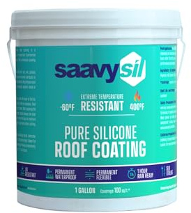 Saavysil Pure Silicone Roof Coating & Leak Repair, No Primer Needed, One Coat, Self-Leveling, 1-Hour Rain Ready, Waterproof & UV Resistant for RV, Metal, Concrete & Flat Roofs -1 Gallon White