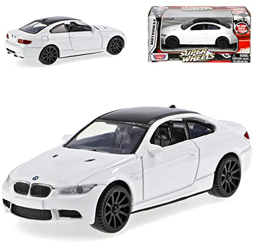 Generisch B*M*W 3er E92 M3 Coupe Weiss Mit Karbon Dach 2005-2012 1/43 Motormax Modell Auto mit individiuellem Wunschkennzeichen