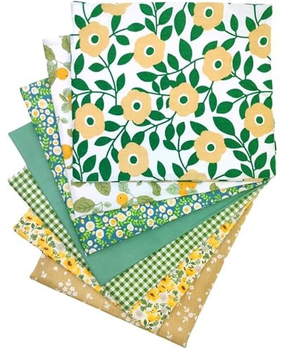 7er Set Baumwollstoff – Stoffe zum Nähen, Patchwork Stoffe, Stoffreste – DIY Stoff für Basteln, Quilten, Deko & Puppenkleidung – 100 % Baumwolle, Verschiedene Designs (Grünes Garten-Set, 50x50cm)