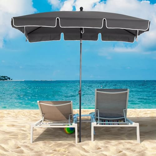 Grand parasol de jardin rectangulaire inclinable - 200 x 130 cm - Idéal pour extérieur, terrasse, balcon, plage et jardin - Protection UV et coupe-vent