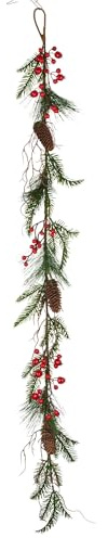 CREATIV green künstliche Tannengirlande mit echten Zapfen & roten Beeren 136cm I weihnachtliche Girlande I Weihnachtsdeko-Girlande I Tannenmix wie echt I Adventsdeko