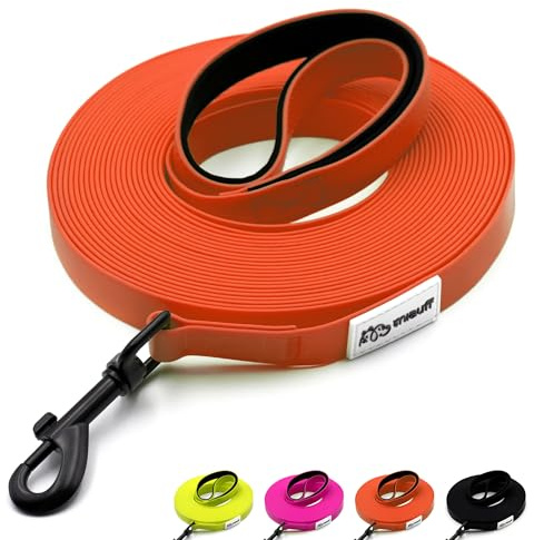Miauff Schleppleine für Hunde, Gummiert & Wasserdicht, Robuste Trainingsleine mit Handschlaufe & Karabiner für Große bis Kleine Hunde (orange, 8m)