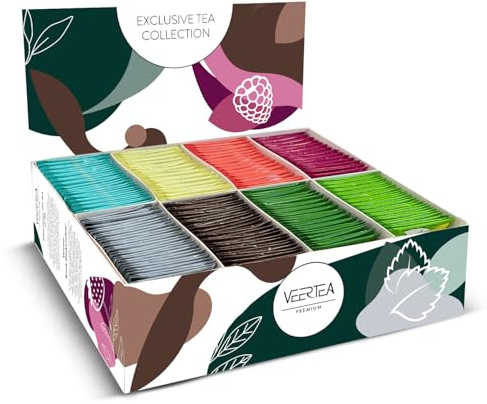 Veertea Tee - Schwarztee, Grüner, Kräutertee & Früchtetee - Teebox - Tee Geschenkset - Tea Set - Abwechslung und Genuss - 200 Teebeuteln - Set C Farbig Dunkel