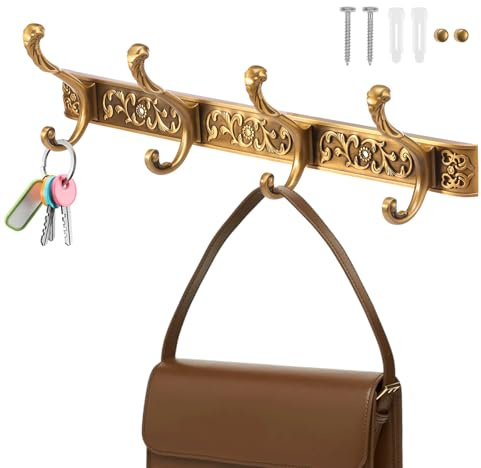 PEIZHIYC Garderobenhaken Vintage Kleiderhaken Wand mit 4 Haken, Hohe Tragfähigkeit Garderobenleiste Jackenhalter Wand für Flur, Korridor, Schlafzimmer und Badezimmer