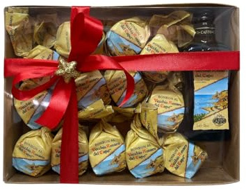 scatola idea Regalo natale 250g Cioccolatini praline Amaro del Capo con Miniatura Bottiglia 5 cl amaro capo