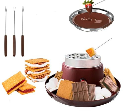 Macchina per Fonduta di Cioccolato 2 In 1, Set per Fonduta di Cioccolato da Tavolo per Interni da 280 W con 4 Forchette per Arrostire e 4 Vassoi Rimovibili 1 Riscaldatore Senza Fiamma a Temperatura
