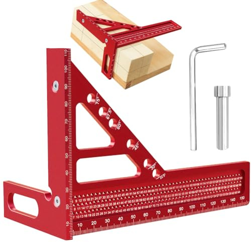 Mätlinjal med 3D multivinkel, kombinationsvinkel av aluminiumlegering, risverktyg, träbearbetningsverktyg för snickare, ingenjör röd