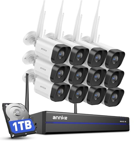 ANNKE Wireless Security Camera System, 16CH 4K NVR CCTV Camera System with 1TB HDD, 12X 3MP Wi-Fi Cameras, 24/7 Recording, Human Detection, Two Way Audio, Email App Alerts, No Monthly Fee