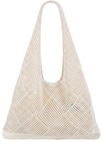 EUIOOVM Strandtasche Damen,Häkeltasche für den Sommer,Strand Tote Bag | Damen Gestrickte Umhängetasche,Beige Netz Strandtasche Damen,Beach Bag für den Sommer & Frühling