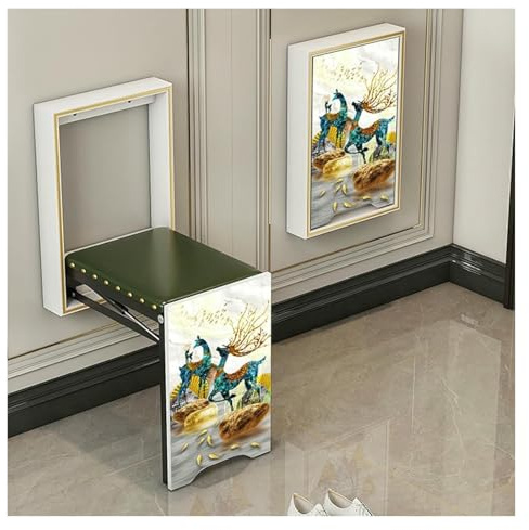 KEuLen Silla Invisible Plegable montada en la Pared: Taburete Que Ahorra Espacio for Entrada, Dormitorio y balcón(White,H)