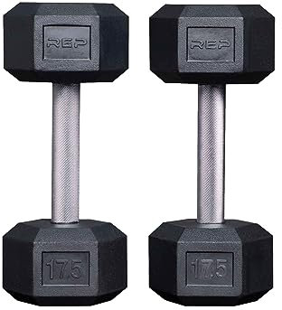 Rep Rubber Hex Dumbbells, 17.5 lb Pair