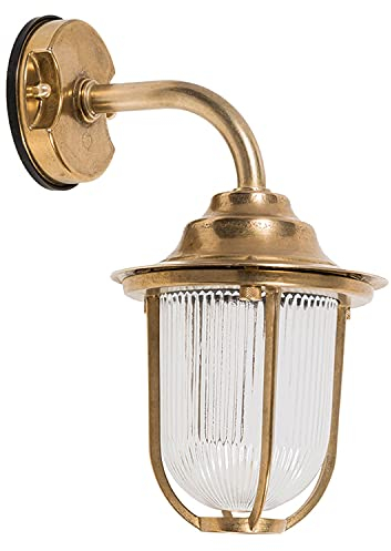 Licht-Erlebnisse Messing Wandleuchte IP64 Glas Schirm Maritim Premium Außenleuchte Haustür Hof Terrasse Balkon