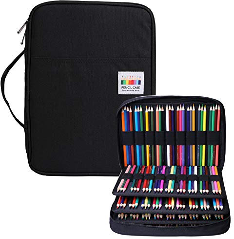BOMKEE Federmäppchen mit 220 Schlitze Mehrschichtige Bleistift Organizer für Prismacolor Aquarell Bleistifte, Crayola Buntstifte, Marco-Stifte, Kosmetikpinsel(Schwarz)