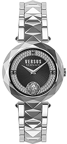 Versus Versace Damen Armbanduhr Covent Garden Crystal 36 MM Edelstahlarmband, Farbe:silberfarben/schwarz
